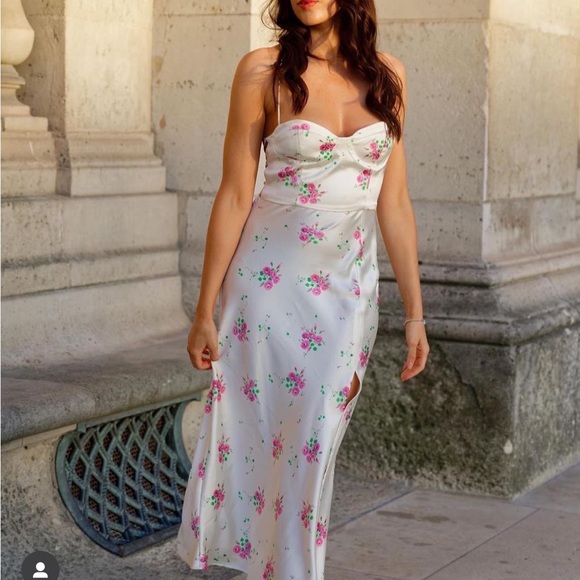 Satin Like Wedding Floral Boho Midi Dress - Picture 11 of 11